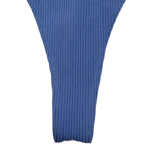 NWT UO Blue Ribbed Bodysuit XS/S High Neck V-Slit Thong • Modern Minimalist Y2K - Picture 13 of 16